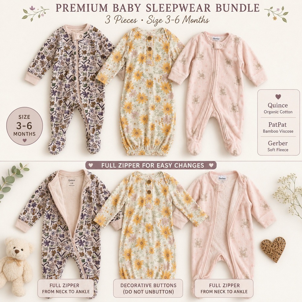 Quince PatPat Gerber Sleepwear Bundle Floral Pink Baby 3-6 Months Cotton Bamboo